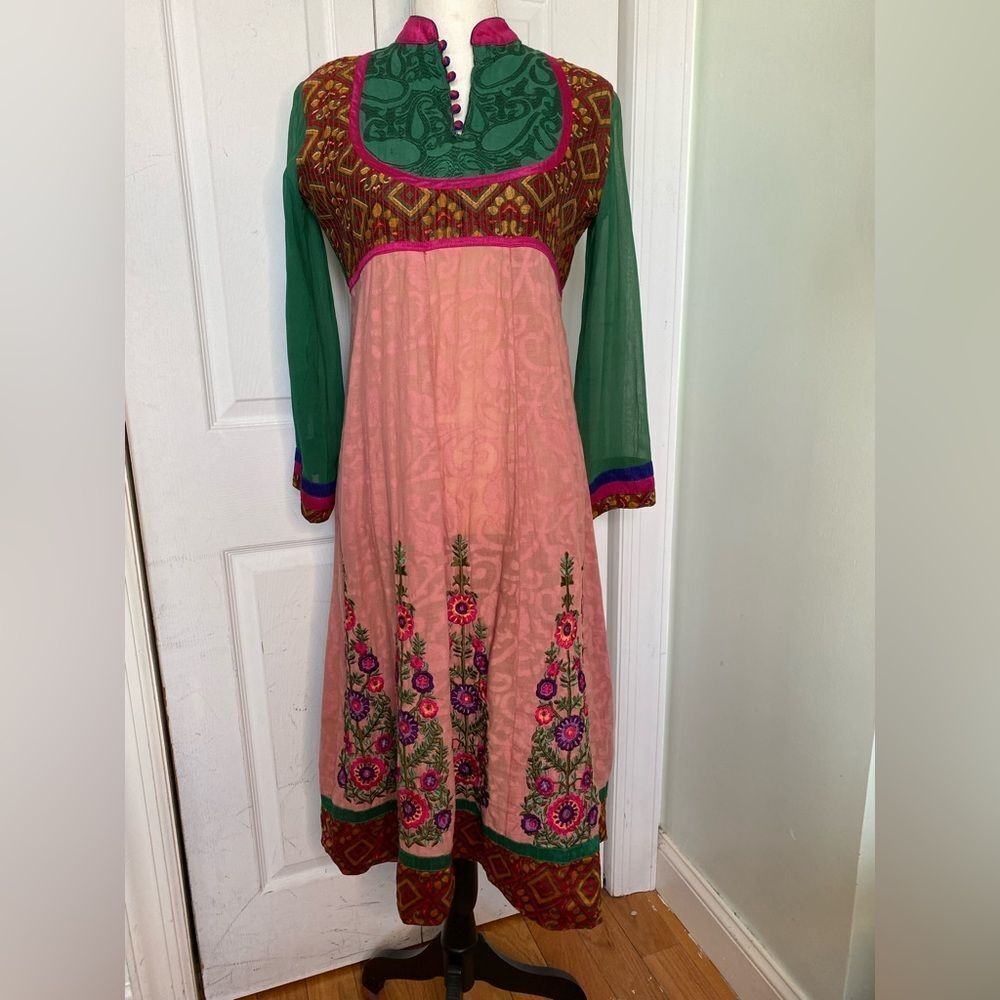Vintage Silk-Cotton Mix Colorful Boho Dress
